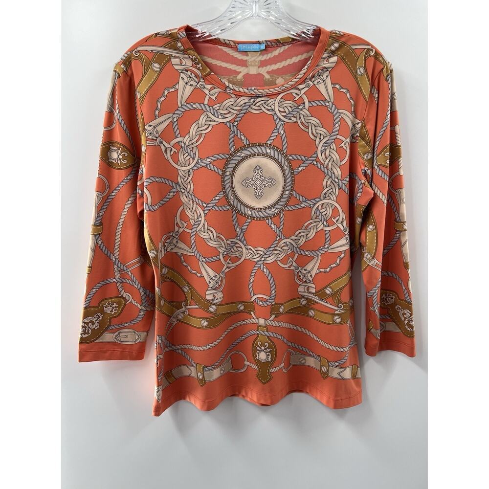 J. McLaughlin Coral and Tan Rope-Print Long Sleeve Tee